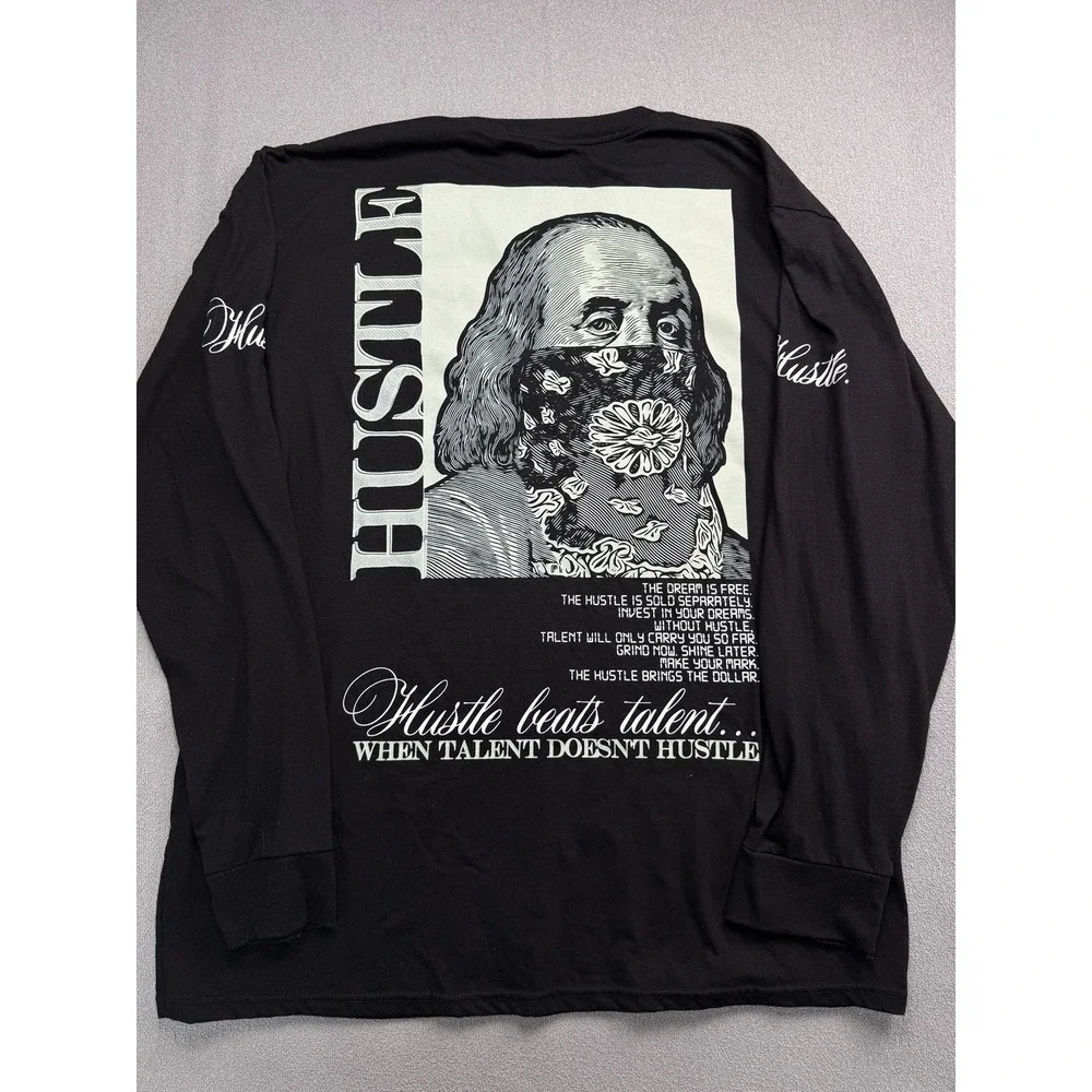 GSTR Hustle Benjamin Franklin Graphic Long Sleeve T Shirt Black 2XL Streetwear